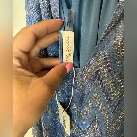 NWT RAMY BROOK Paris Jacquard Metallic Chevron Sleeveless Blue Boho Dress Sz M - Picture 9 of 16